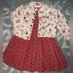 Girls Little Lass Coral Top with Black Floral Details